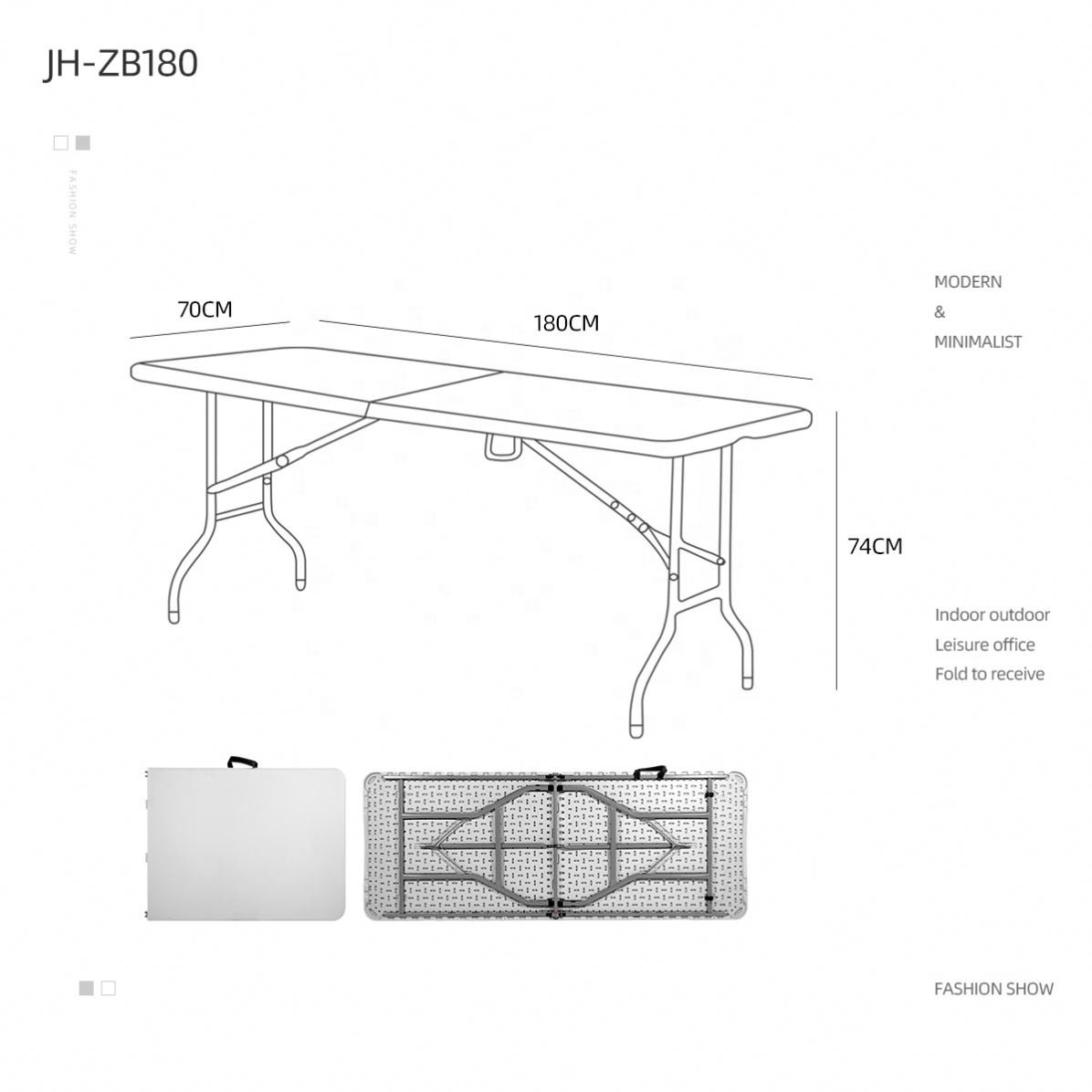 6ft solid steel frame HDPE table top Party Dining rental plastic Folding outdoor table