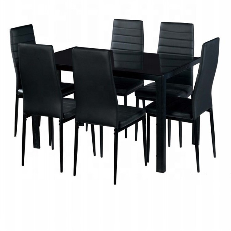 home furniture black dining room furnitures modern stainless steel leather dining chair dining table set