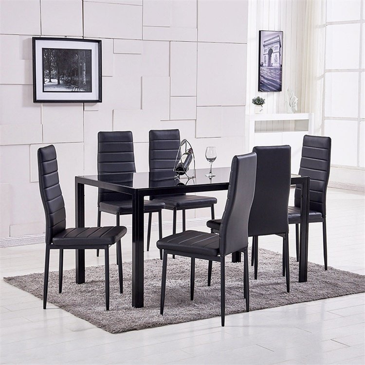 home furniture black dining room furnitures modern stainless steel leather dining chair dining table set
