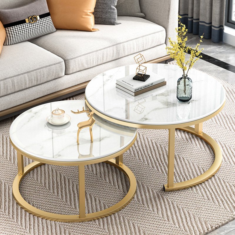 Nordic glass end table Living room creative network red round set small apartment marble ins iron art tea table