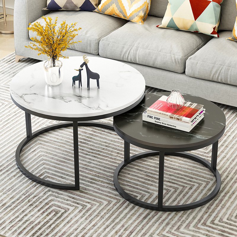 Nordic glass end table Living room creative network red round set small apartment marble ins iron art tea table