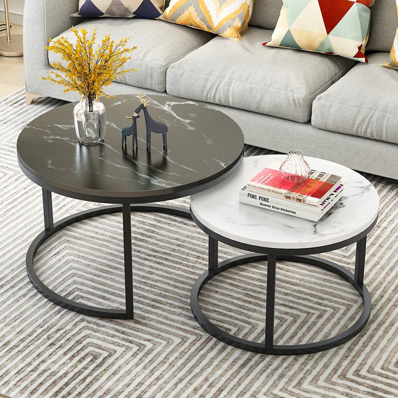 Nordic glass end table Living room creative network red round set small apartment marble ins iron art tea table