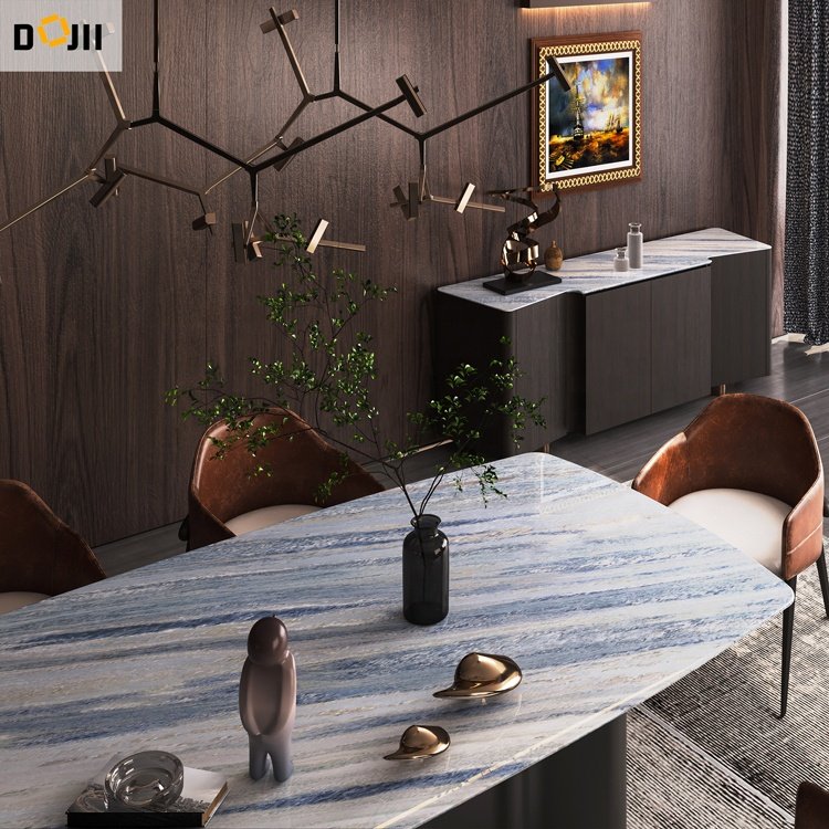 Modern Style Marble Stone Dining Room Desk Convertible and Extendable for Home Apartment Villa Hotel or Home Bar Use