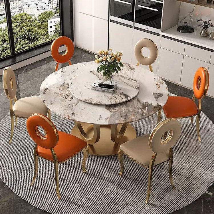 2024 Customized Rectangular Real Natural Marble Top Multifunctional dining table set