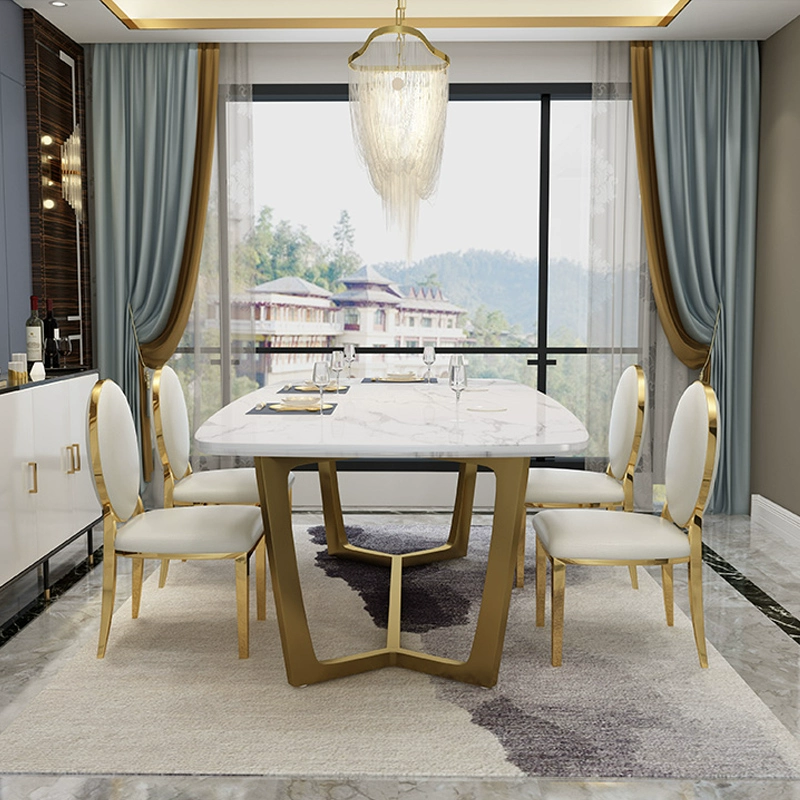 Light luxury post-modern marble dining table and chair combination of northern Europe stainless steel rectangular dining table