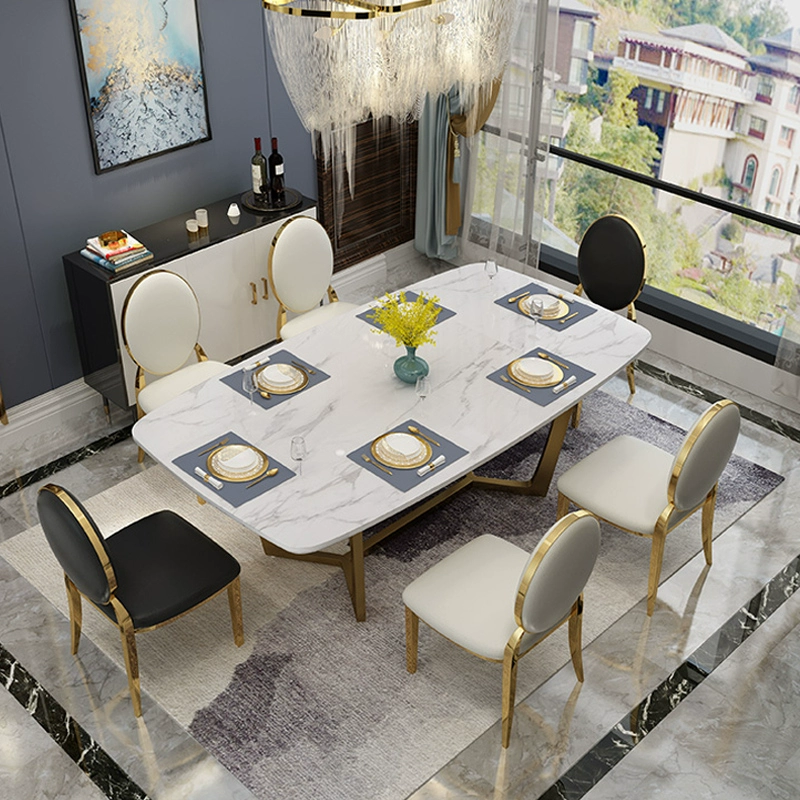 Light luxury post-modern marble dining table and chair combination of northern Europe stainless steel rectangular dining table
