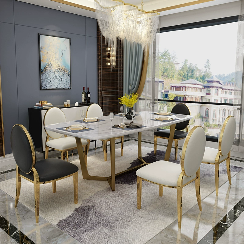 Light luxury post-modern marble dining table and chair combination of northern Europe stainless steel rectangular dining table