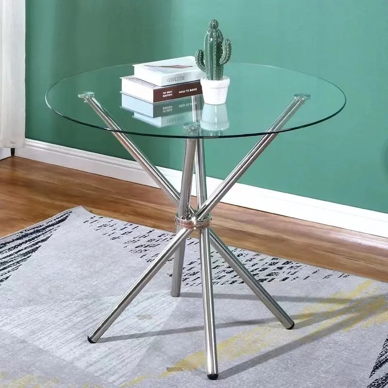 Nordic style modern design stainless steel legs Tempered glass dining table