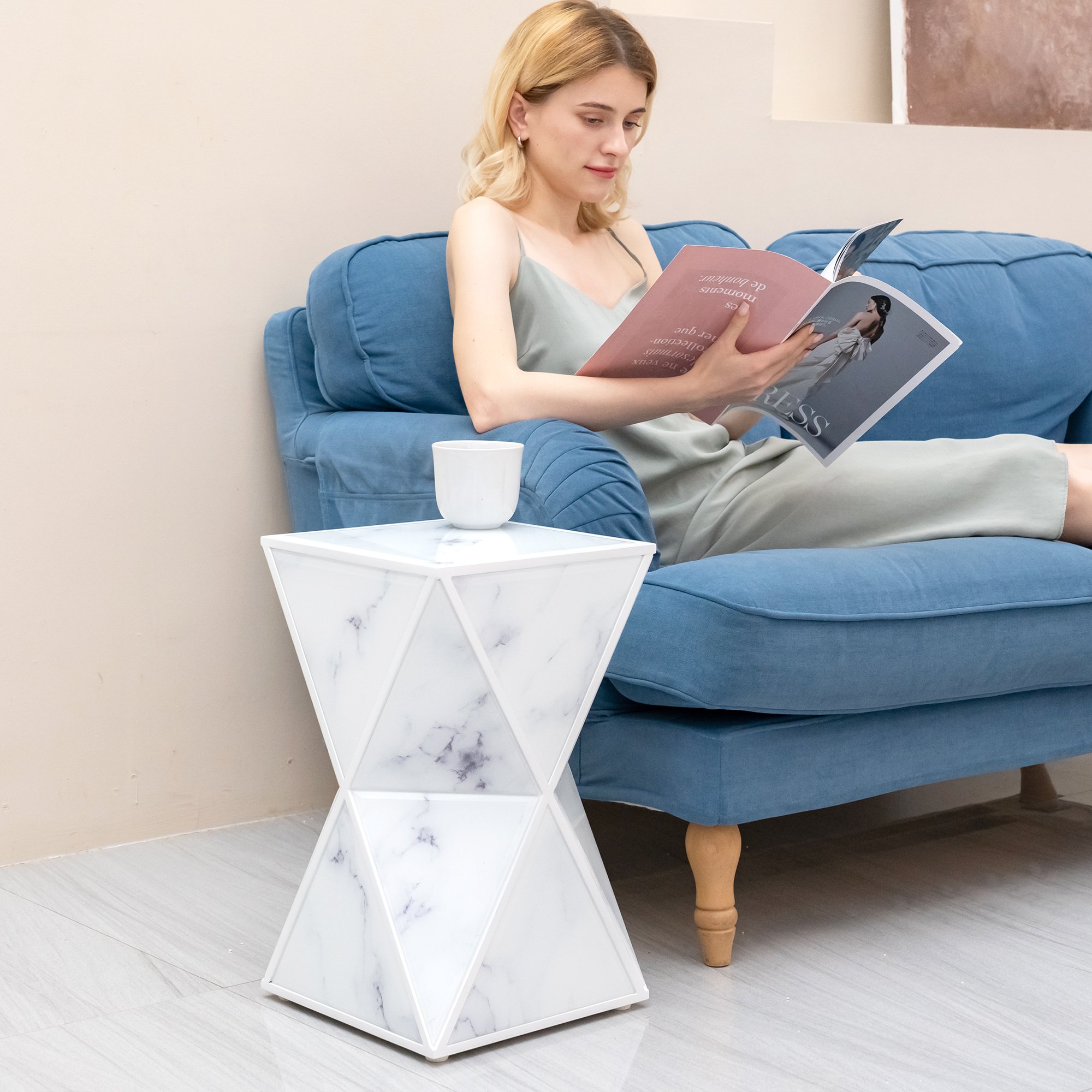 Modern Mirror Marble pattern Furniture Side Table