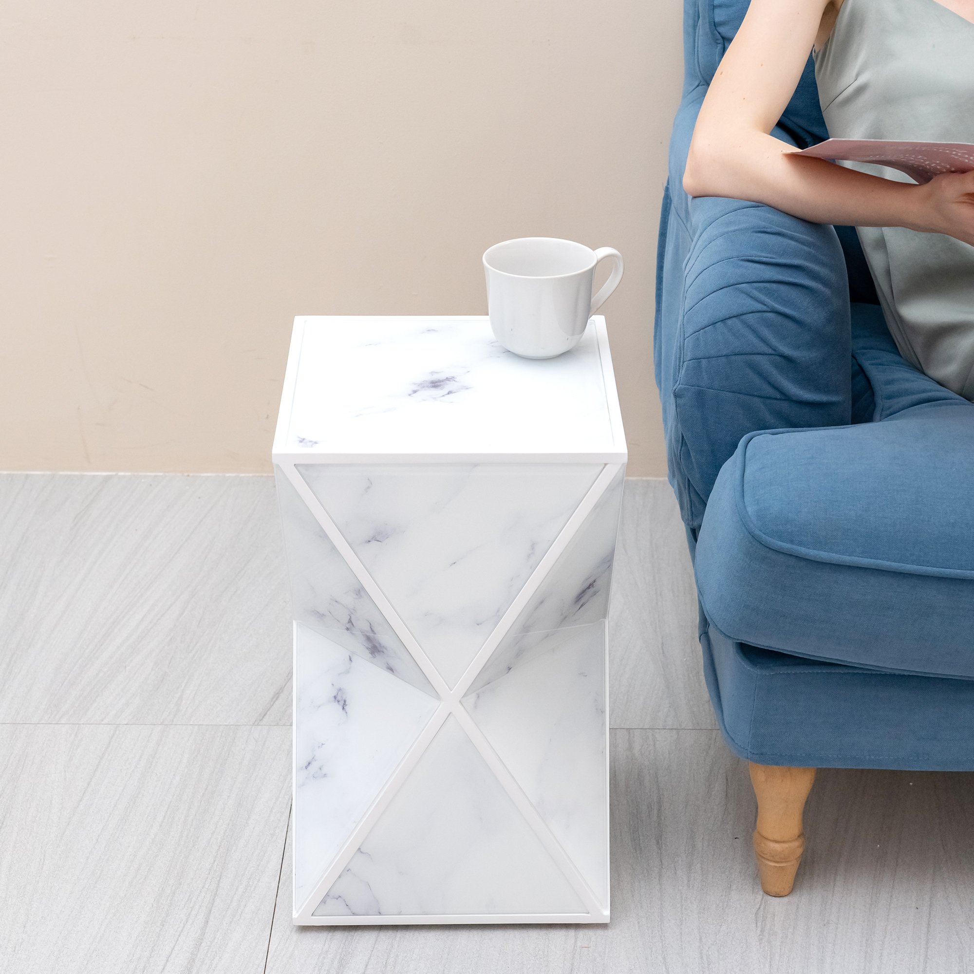 Modern Mirror Marble pattern Furniture Side Table