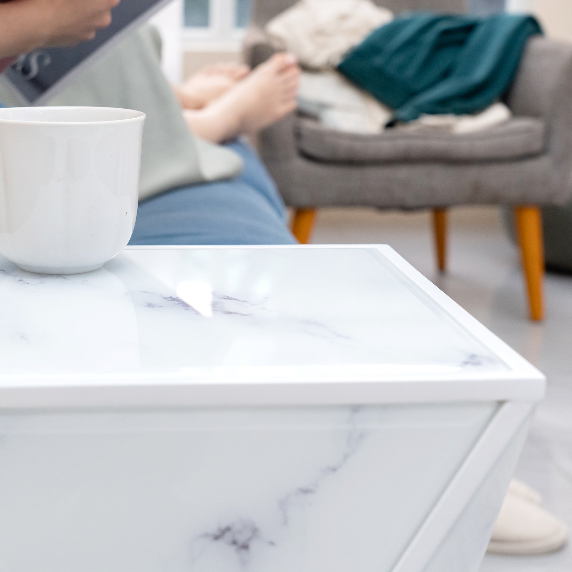 Modern Mirror Marble pattern Furniture Side Table