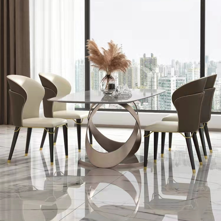 High-grade Modern Design Dining Table Set Non-adjustable Indoor Steel Glass Chair New Release Dining Room Furniture Metal KD