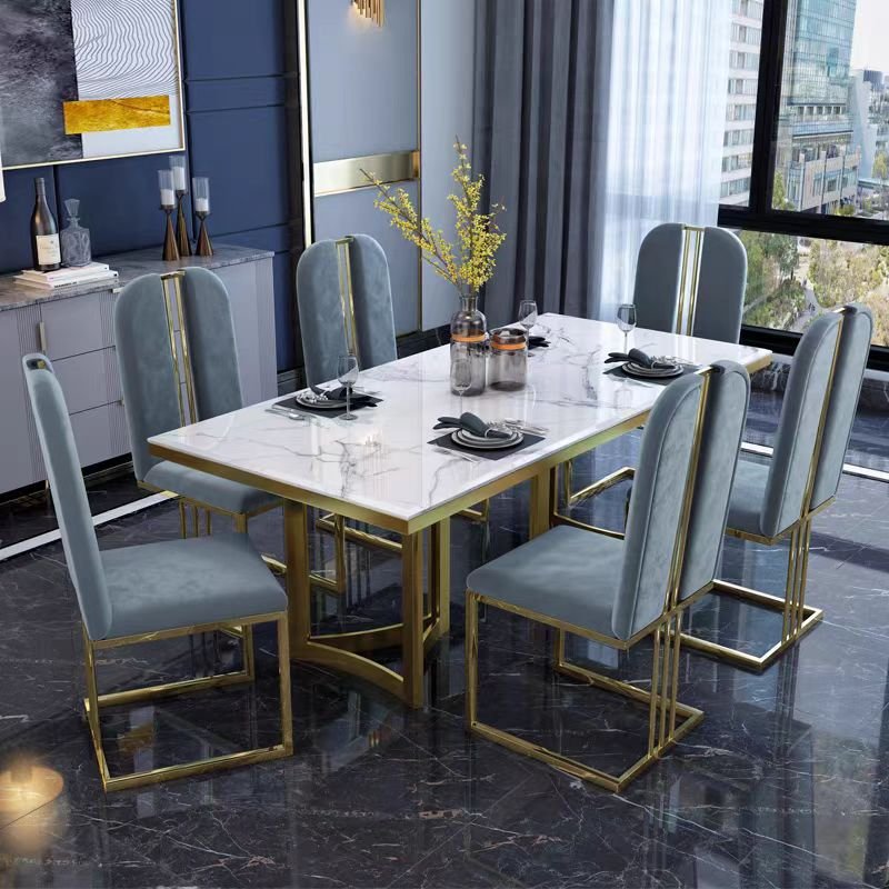 Luxury modern design marble top dining 6 chairs table set dining room furniture table and chairs for dining room