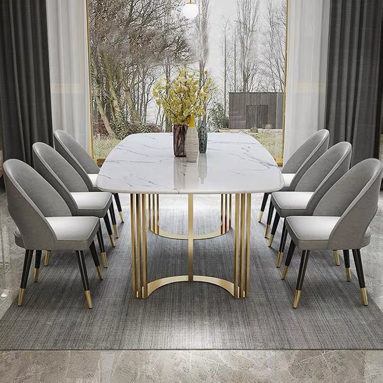 Living Room Furniture Stainless Steel Frame Gold Base Rectangular Marble Dining Table Set without Chairs