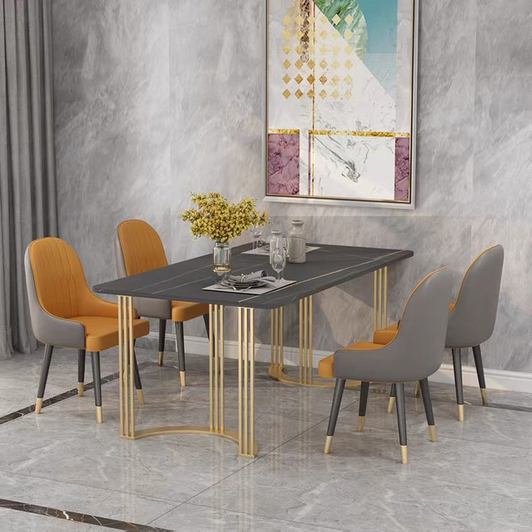 Living Room Furniture Stainless Steel Frame Gold Base Rectangular Marble Dining Table Set without Chairs