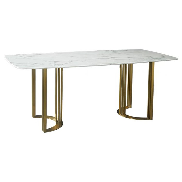 Living Room Furniture Stainless Steel Frame Gold Base Rectangular Marble Dining Table Set without Chairs