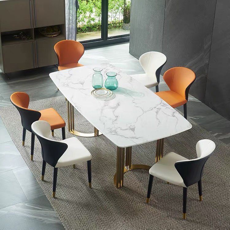 Living Room Furniture Stainless Steel Frame Gold Base Rectangular Marble Dining Table Set without Chairs