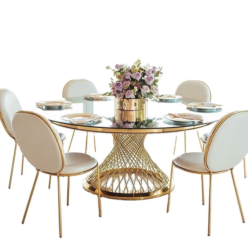 Modern Luxury Dining Table Stable Slatted Base Stainless Steel Marble/Glass/MDF/Glass Home Kitchen Dining Room Furniture