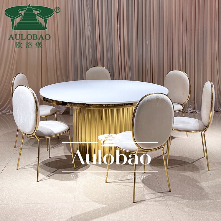 Gold stainless steel party restaurant round dining tables and chairs