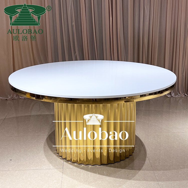 Gold stainless steel party restaurant round dining tables and chairs