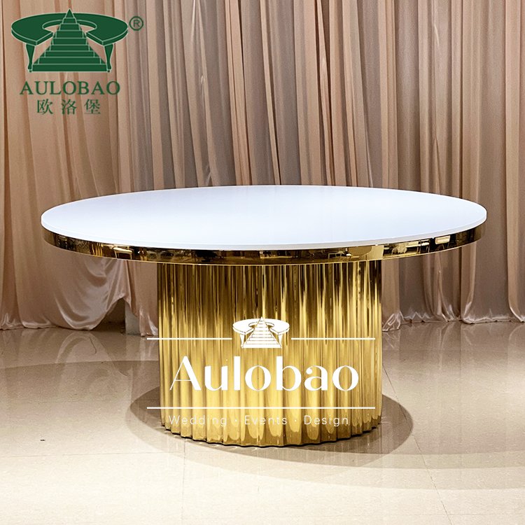 Gold stainless steel party restaurant round dining tables and chairs