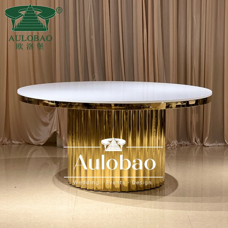 Gold stainless steel party restaurant round dining tables and chairs