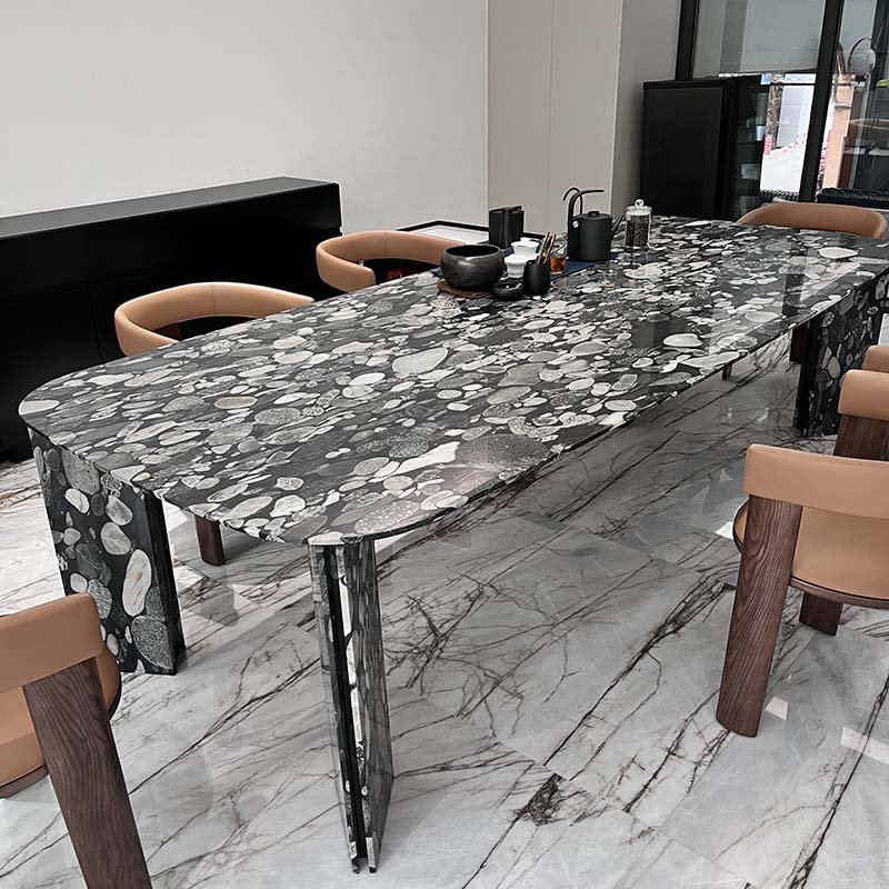 KINGS-WING Luxury Granite Stone Dining Table Black Marinace Granite Worktop Marble Table