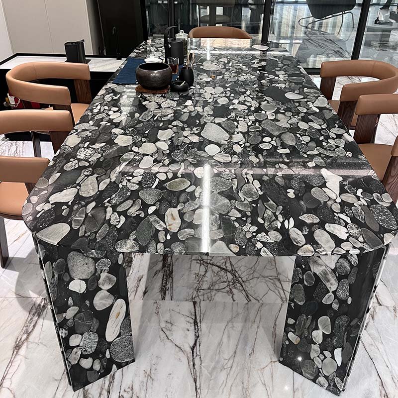 KINGS-WING Luxury Granite Stone Dining Table Black Marinace Granite Worktop Marble Table