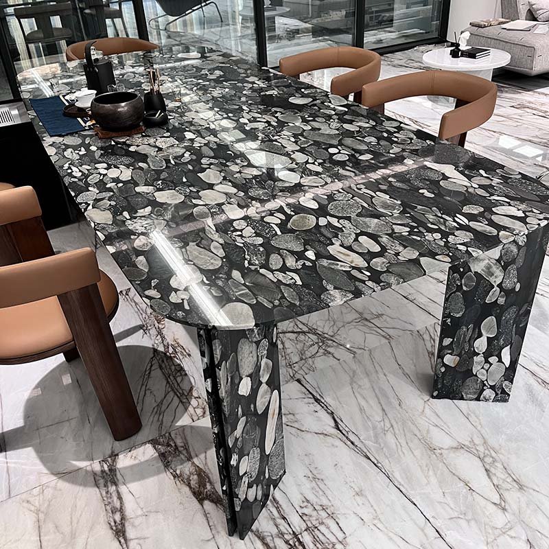 KINGS-WING Luxury Granite Stone Dining Table Black Marinace Granite Worktop Marble Table