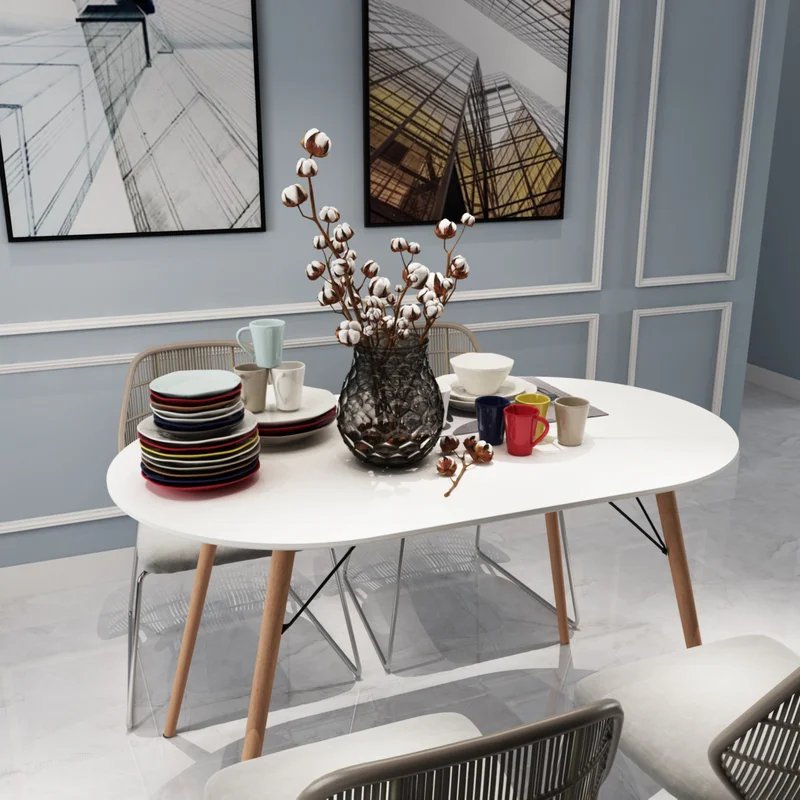Factory Wholesale High Quality Mid Century Modern Wood Oval Top Dining Table with Wood Legs for Dining Chair