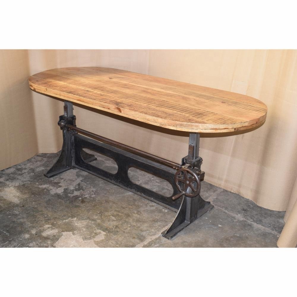 Antique Industrial Vintage Crank Tables Adjustable Height Dining Table Wood Top Kitchen Restaurant Home Dining Room Made Metal