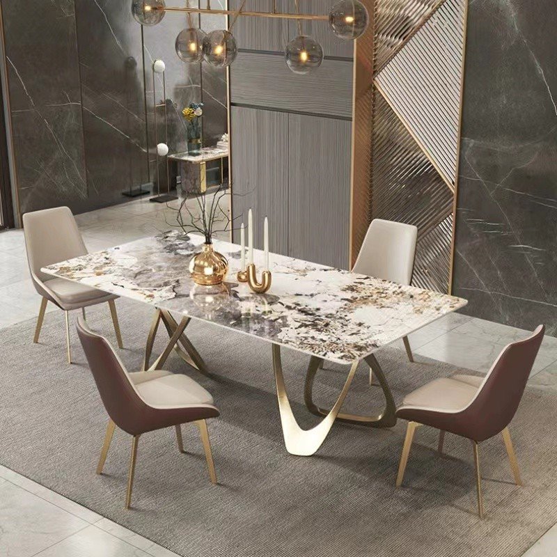 Factory Low price black tempered glass marble dining table set