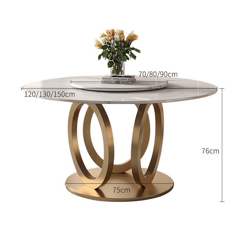 Wholesale price popular metal base two marble top rotating dining table set round dining table