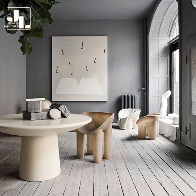 Modern light luxury personality creative design retro round dining table fiberglass restaurant dining table furniture