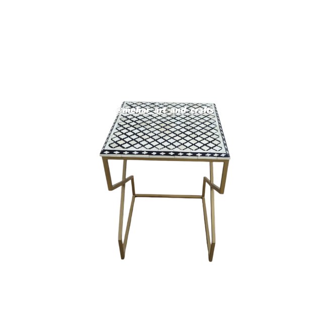 Set of Teak Wood Nesting Tables with Iron Stand MDF Bone Inlay Decorative for Home Hotel Restaurant Use for Living Room Bedroom