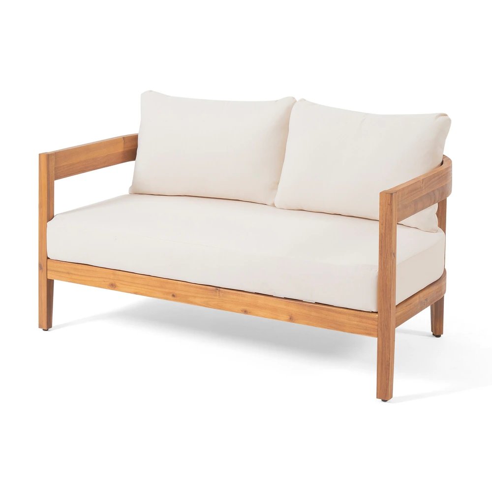 Justine Modern Design Solid Wood 4-Seater Chat Set for Living Room Kitchen Home Hotel or Villa with Natural Finish Cushions