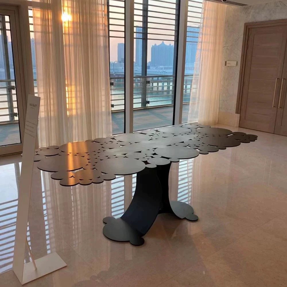 Italy light luxury stainless steel dining table large dining room furniture creative rectangular dining table for eight people