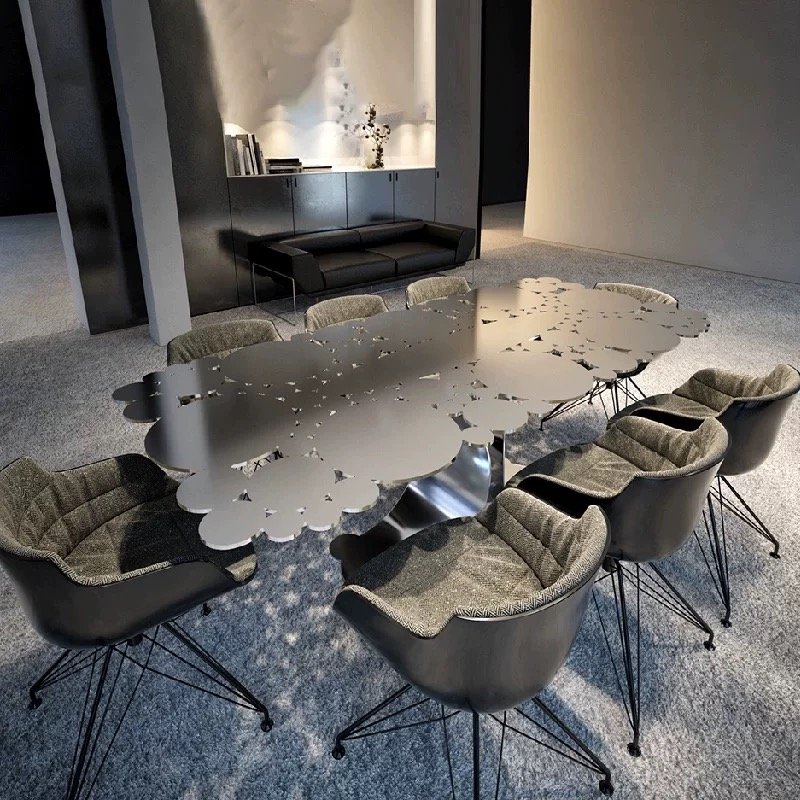 Italy light luxury stainless steel dining table large dining room furniture creative rectangular dining table for eight people