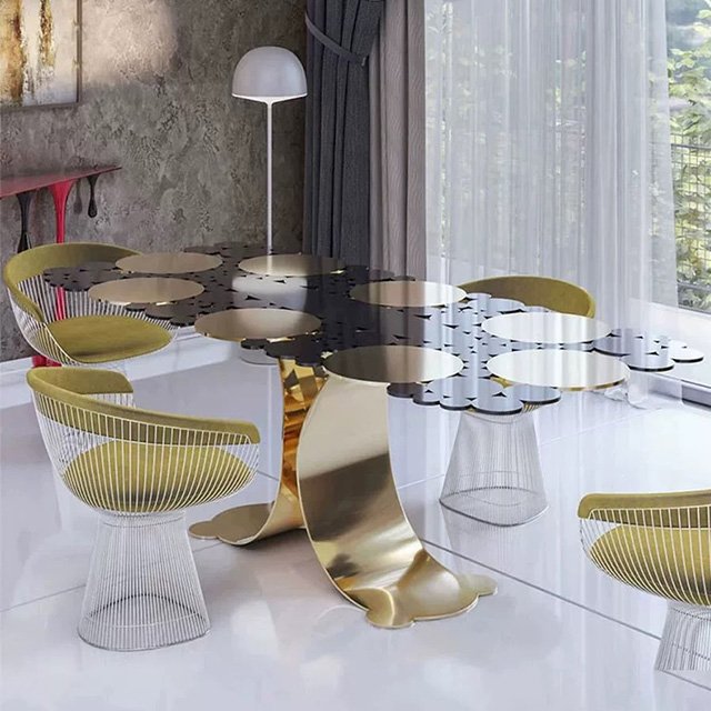 Italy light luxury stainless steel dining table large dining room furniture creative rectangular dining table for eight people