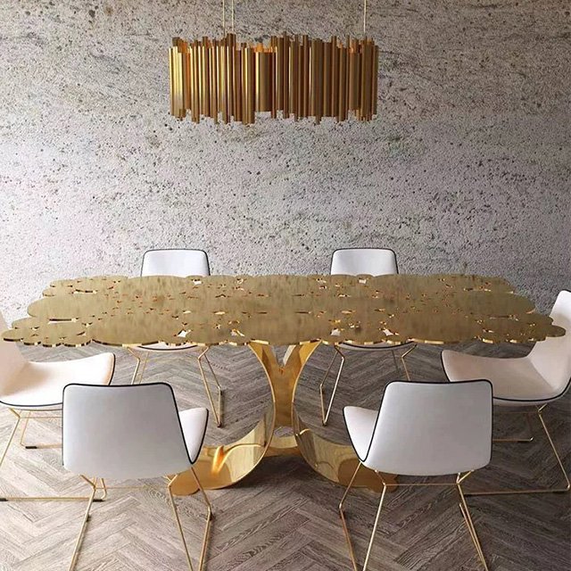 Italy light luxury stainless steel dining table large dining room furniture creative rectangular dining table for eight people
