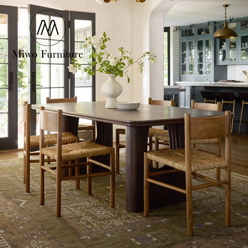 Modern vintage Rustic minimalist oak solid wood dining table dining room furniture rectangle table set 6 8 chairs dining table