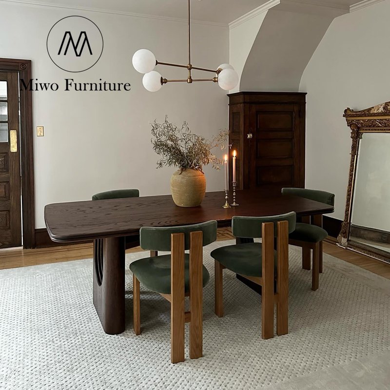 Modern vintage Rustic minimalist oak solid wood dining table dining room furniture rectangle table set 6 8 chairs dining table