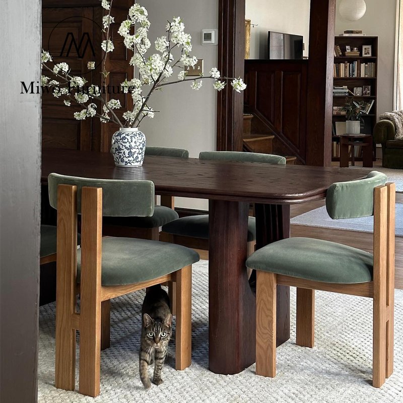 Modern vintage Rustic minimalist oak solid wood dining table dining room furniture rectangle table set 6 8 chairs dining table