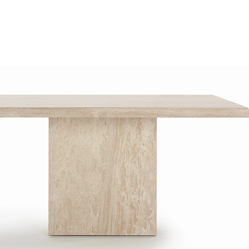 Beige Wood Grain Natural Marble Long Dining Table For Dining With Multiple People