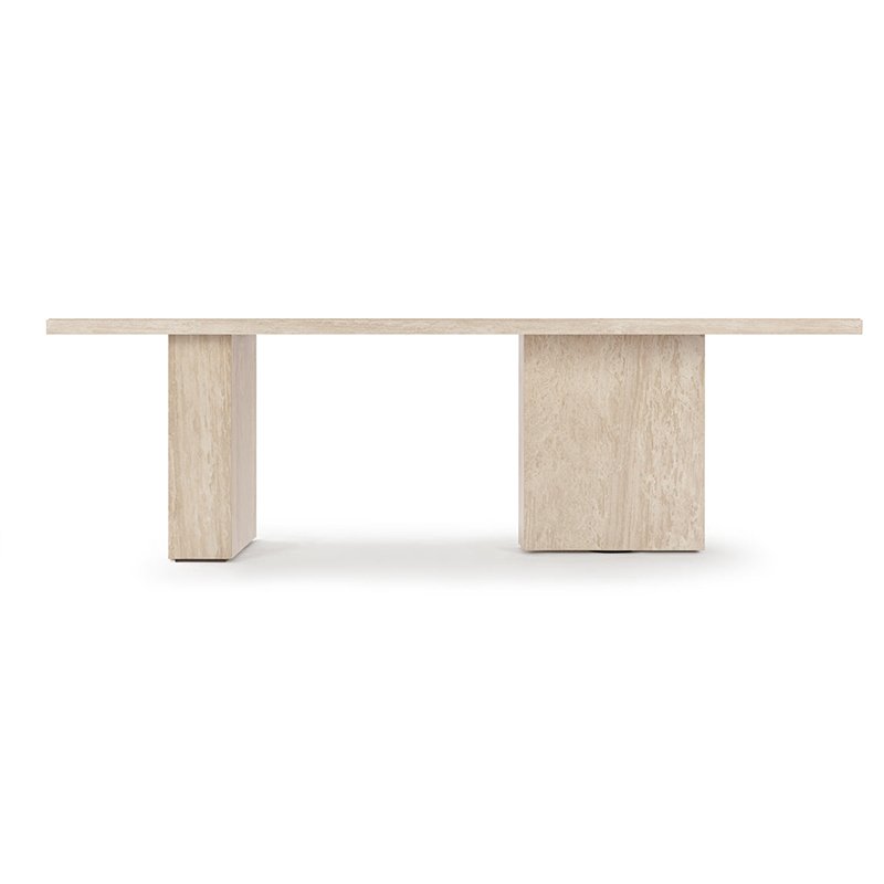 Beige Wood Grain Natural Marble Long Dining Table For Dining With Multiple People