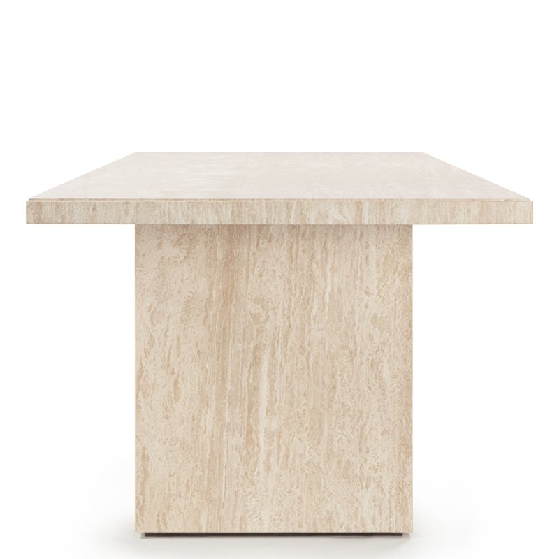 Beige Wood Grain Natural Marble Long Dining Table For Dining With Multiple People