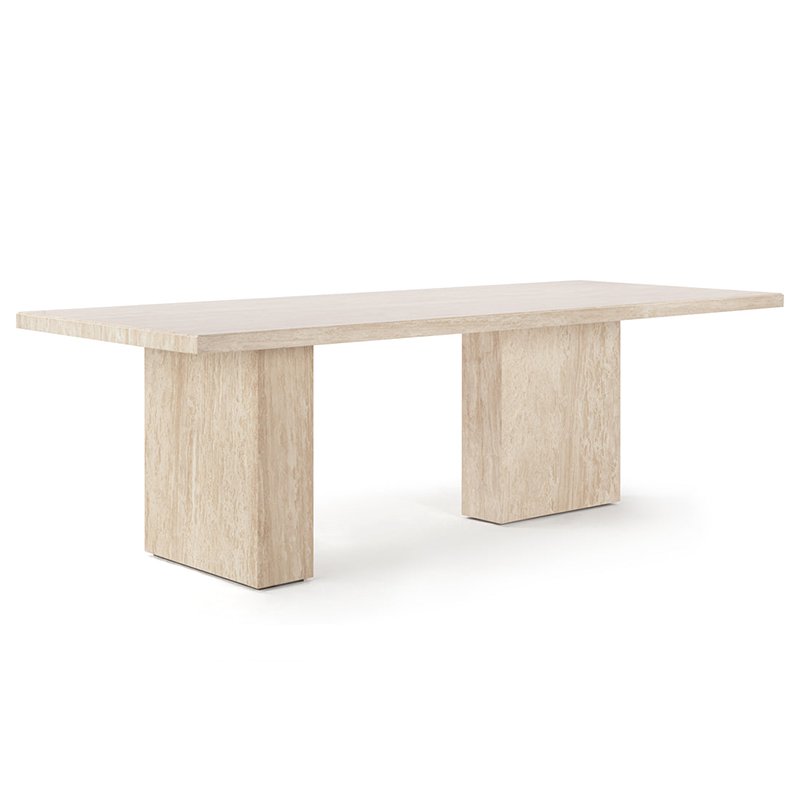 Beige Wood Grain Natural Marble Long Dining Table For Dining With Multiple People