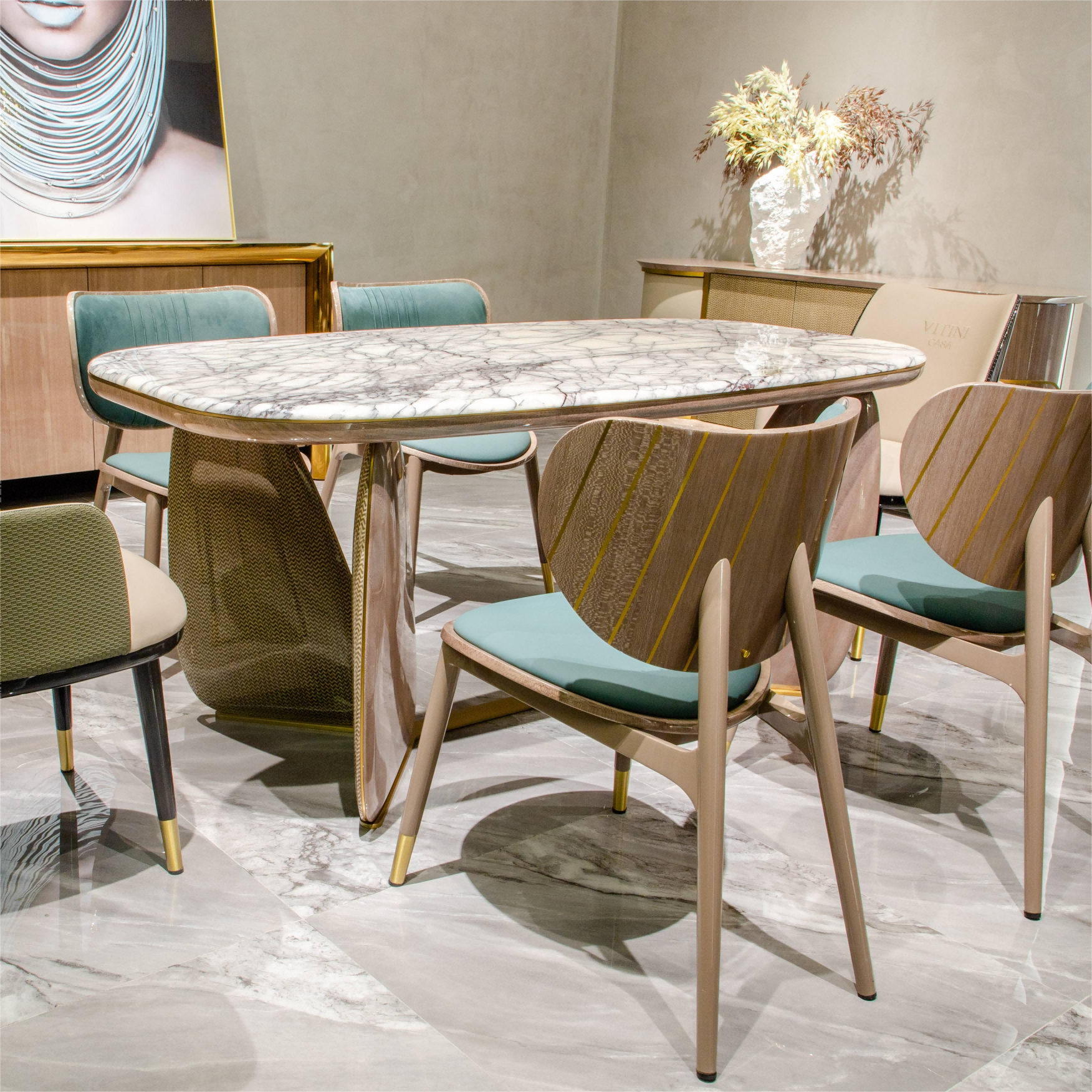 Modern Luxury Marble Top Dining Table Set High Quality 6 Seater Chair for Restaurant Hotel Quality Dining Table