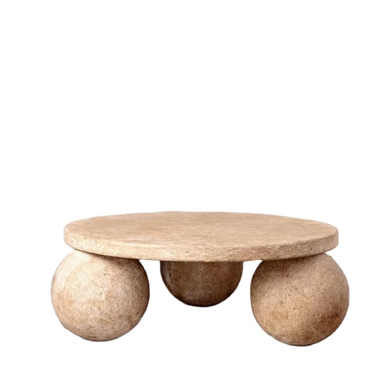 Nordic Natural Stone Furniture 3 Balls Set Round Sphere Beige Travertine Marble Ball Coffee Table