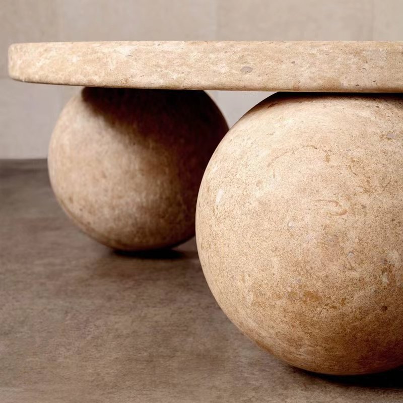 Nordic Natural Stone Furniture 3 Balls Set Round Sphere Beige Travertine Marble Ball Coffee Table